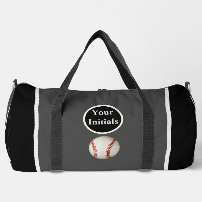 Personalise Grey Black Baseball  Duffle Bag (Front)