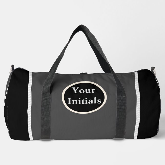 Personalise Grey Black White Stripe  Duffle Bag (Front)