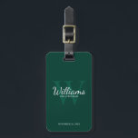 Personalise Groomsmen's name and Monogram  Luggage Tag<br><div class="desc">Add a personal touch to your wedding with personalised groomsmen luggage tag. This luggage tag features personalised groomsman's name in white classic script font style with wedding details in white classic serif font style and monogram in light emerald green classic serif font style as background, on emerald green background. Also...</div>