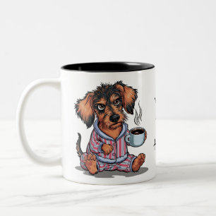 Personalise Grumpy Puppy Coffee Dachshund Dog Two-Tone Coffee Mug