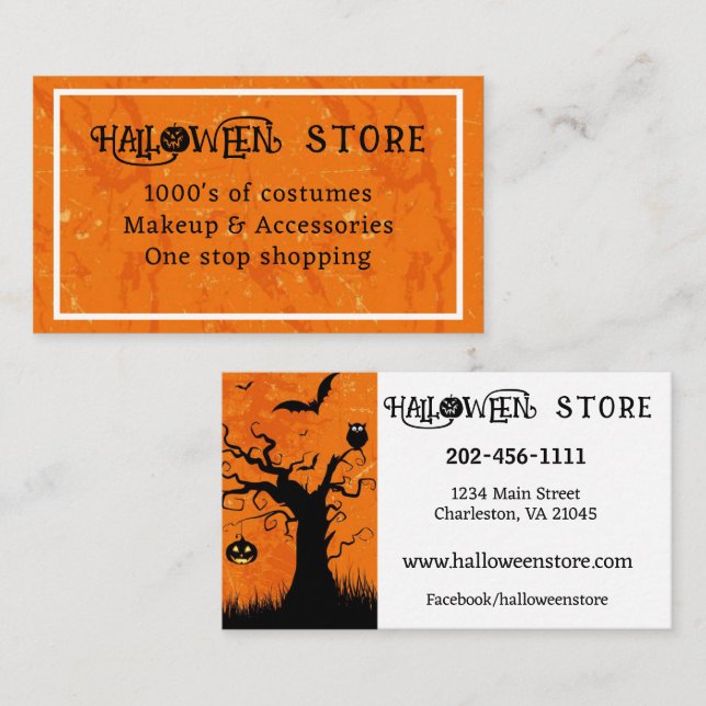 Personalise Halloween Store Costume Shop Business Card (Front/Back)
