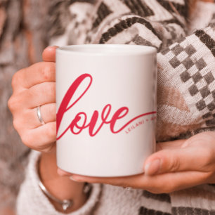 Personalise Hand-Lettered Love Red Coffee Mug