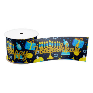 Personalise HANUKKAH Blue Gold Satin Ribbon