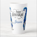 Personalise Hanukkah Gnomes Latte Mug<br><div class="desc">A Cute Latte Mug For A Happy Hanukkah With Two Blue Jewish Gnomes One With A Menorah and One With Dreidel Just Add Name</div>
