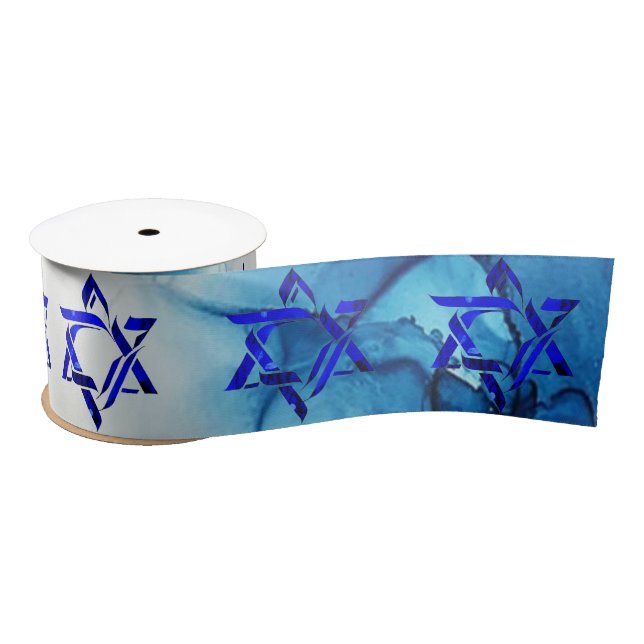 Personalise HANUKKAH HEBREW STARS Satin Ribbon (Spool)