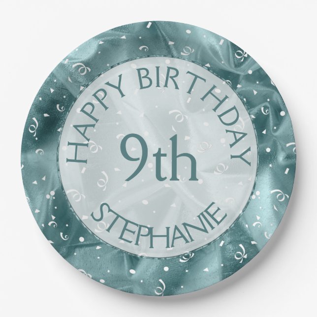 Personalise: "Happy Birthday" Aq uaTextured Paper Plate (Front)