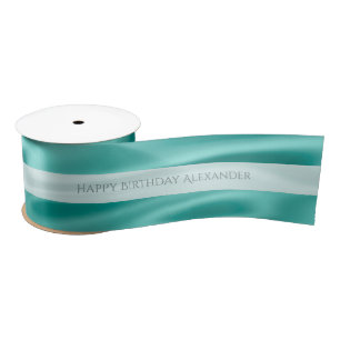 Personalise "Happy Birthday" Faux Aqua Satin Ribbon