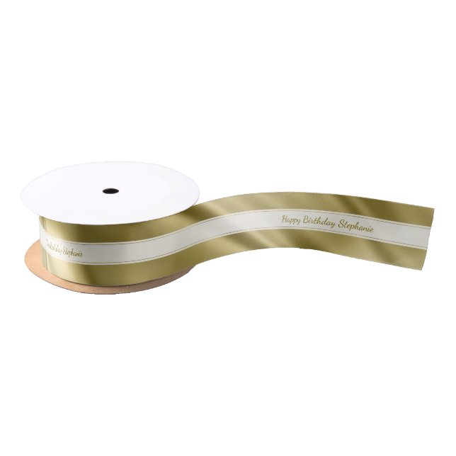 Personalise "Happy Birthday" Faux Gold Satin Ribbon (Spool)