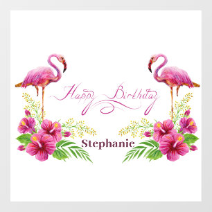 Personalise Happy Birthday Pink Flamingos Flowers