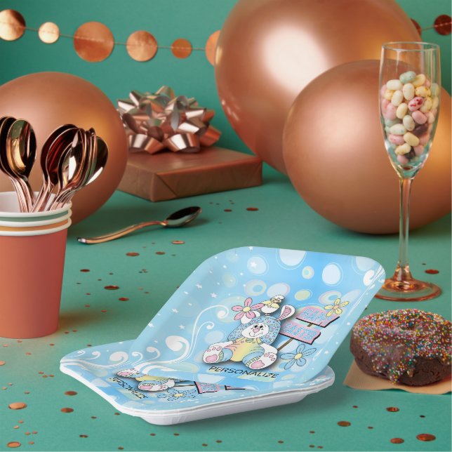 Personalise - Happy Bunny Easter  Paper Plate (Multi)