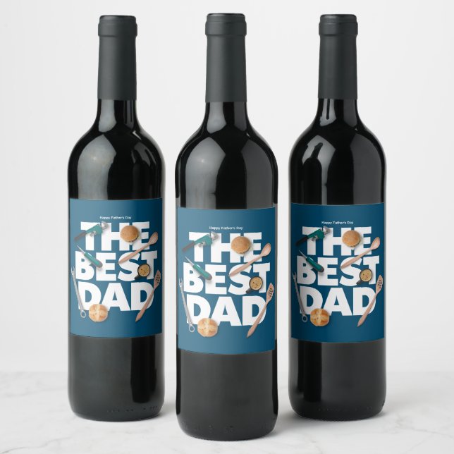Personalise Happy Father's Day | The Best Dad-Dark Wine Label (Bottles)