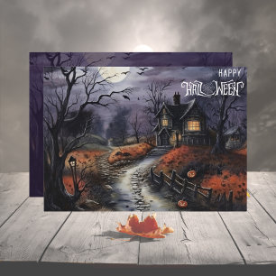 Personalise Happy Halloween Haunted House  Holiday Card
