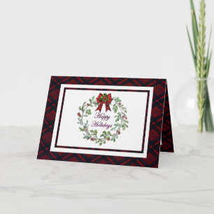 Personalise Happy Holidays Red Plaid Card