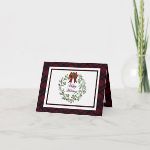 Personalise Happy Holidays Red Plaid Card