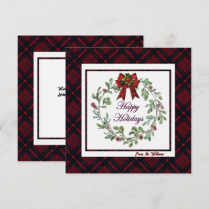Personalise Happy Holidays Red Plaid Holiday Card