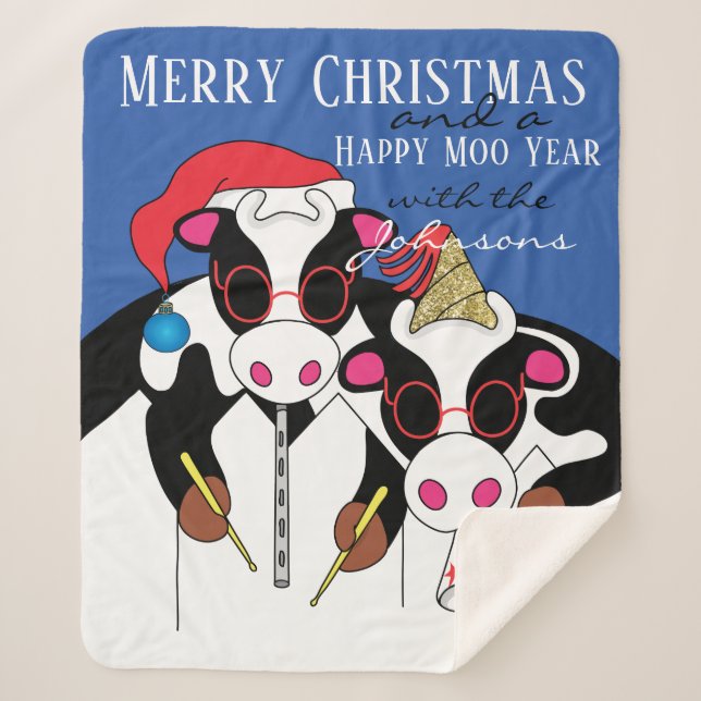 Personalise "Happy Moo Year" Blanket/Medium Sherpa Blanket (Front)