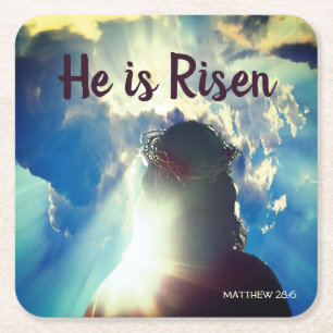 Personalise HE IS RISEN Religious Jesus Easter  Square Paper Coaster