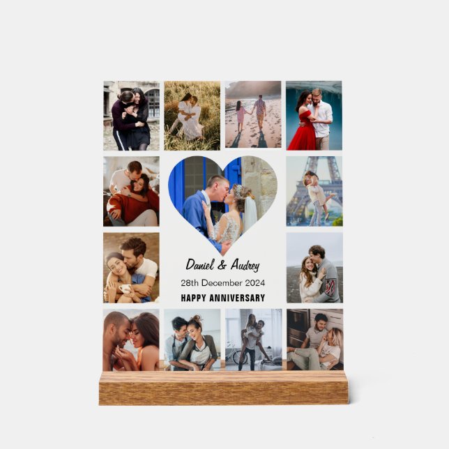 Personalise Heart Photo Collage Anniversary Gift Acrylic Sign (Front)