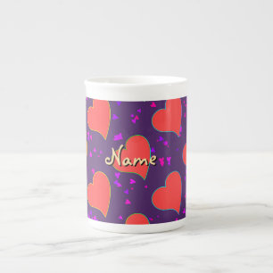 Personalise Hearts Abound Birthday Holiday Gift Bone China Mug