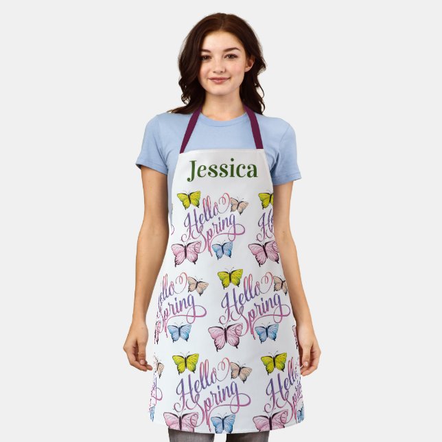 Personalise Hello The Spring Flower Apron (Worn)