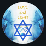 Personalise Holiday LOVE AND LIGHT Gift Stickers<br><div class="desc">LOVE AND LIGHT Holiday Gift Stickers with Hebrew Jewish symbols: stars of David, dreidels, menorahs and blue watercolor pattern - Boasting undeniable classy style this unique Hanukkah gift stickers are perfect to bring smile on the faces your friends and family during the Holiday season !!! This is a beautiful Hanukkah...</div>