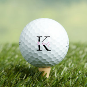 Personalise Hot Pink Script Name Titleist Pro V1 Golf Balls