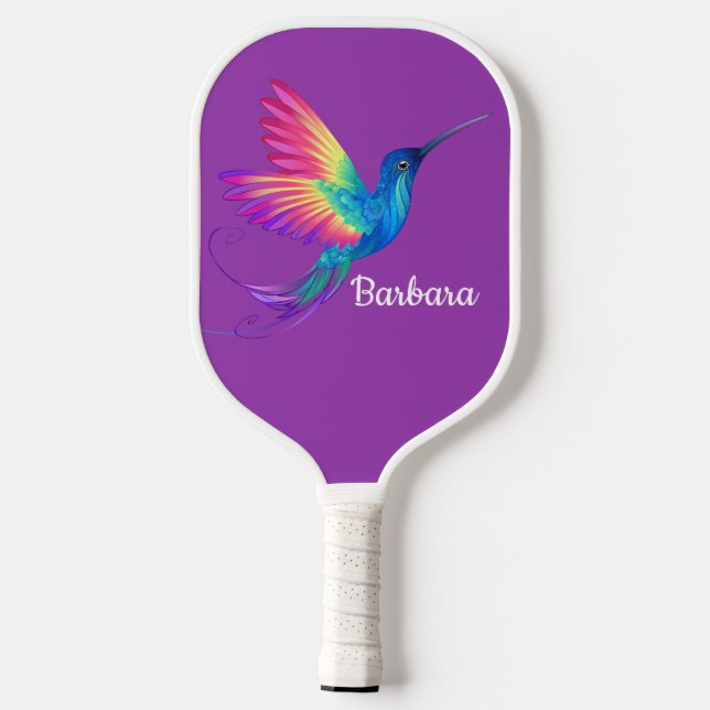 Personalise Hummingbird  Purple Pickleball Paddle (Back)