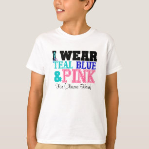 Personalise I Wear Teal Pink & Blue Thyroid Cancer T-Shirt