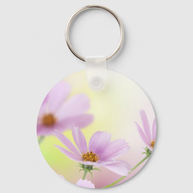 Personalise Image & Pink Flower Watercolor Key Ring (Front)