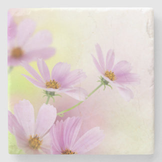 Personalise Image & Pink Flower Watercolor Stone Coaster