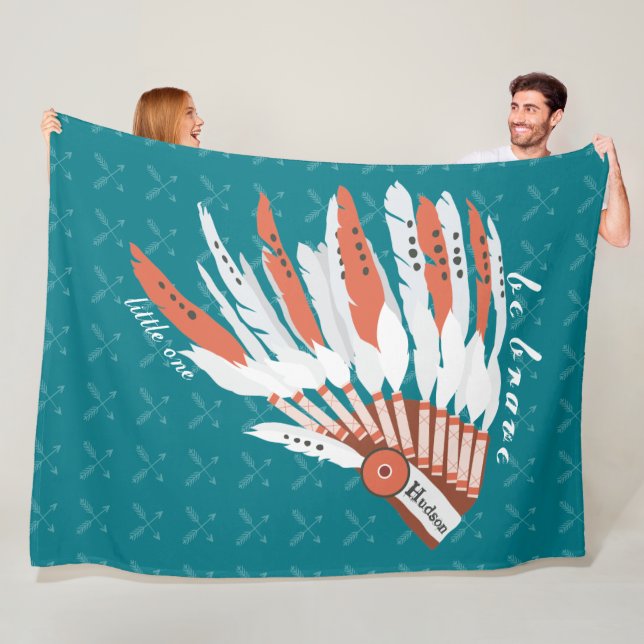 Personalise Indian Feather Headdress Arrow Pattern Fleece Blanket (In Situ)