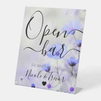 Personalise: Indigo Glow Flowers Wedding Open Bar Pedestal Sign