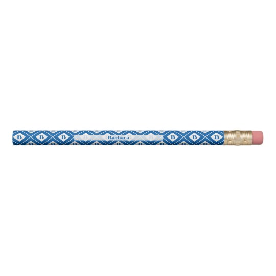 Personalise: Initial Blue/White Geometric Blocks Pencil