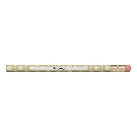 Personalise: Initial Gold/White Geometric Blocks Pencil