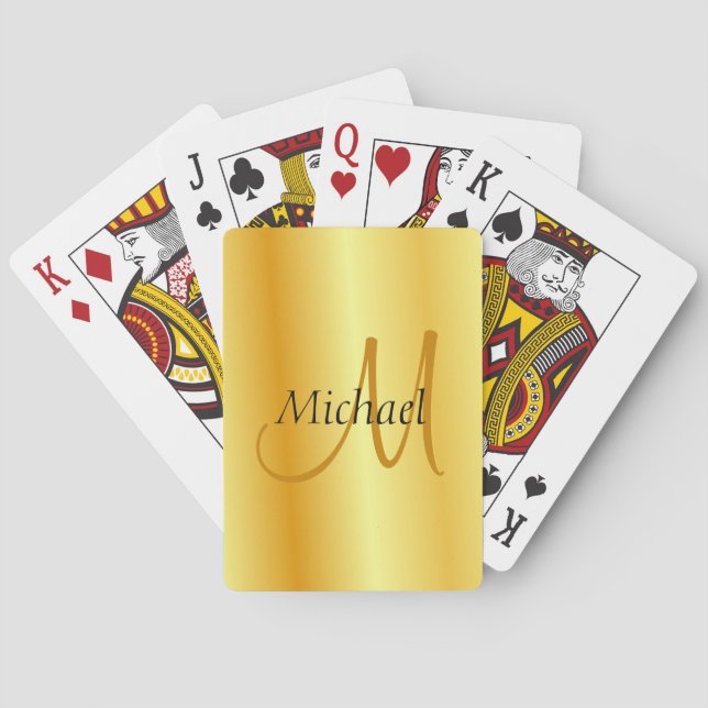 Personalise Initial Monogram Elegant Gold Template Playing Cards (Back)