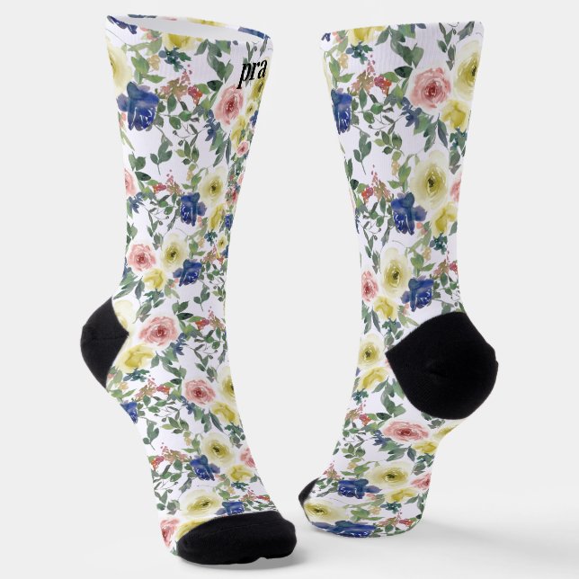 Personalise Initials Multicolor Pink Purple Yellow Socks (Angled)