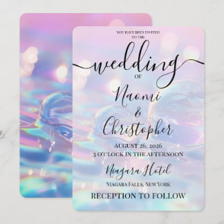 Personalise: Iridescent Bubbles Pink Wedding Invitation