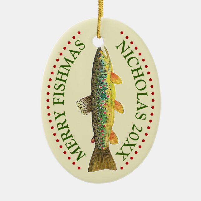 Personalise It! Brown Trout Fishing Ceramic Tree Decoration (Front)