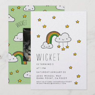Personalise It! Happy Green Rainbow & Stars Invitation