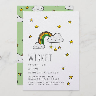 Personalise It! Happy Green Rainbow & Stars Invitation