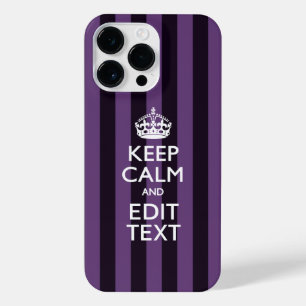 Personalise it Keep Calm Your Text Purple Stripes iPhone 14 Pro Max Case