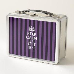 Personalise it Keep Calm Your Text Purple Stripes Metal Lunch Box