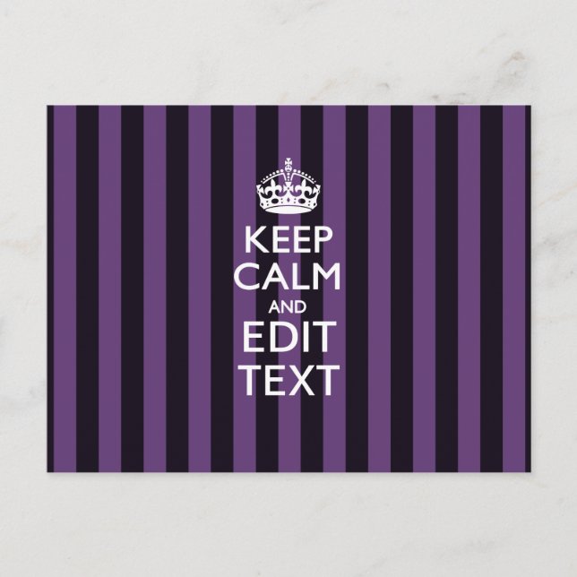 Personalise it Keep Calm Your Text Purple Stripes Postcard (Front)
