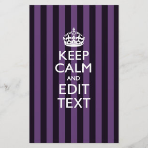 Personalise it Keep Calm Your Text Purple Stripes Stationery