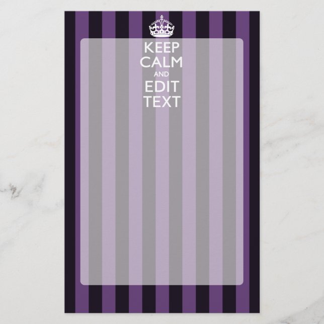 Personalise it Keep Calm Your Text Purple Stripes Stationery (Front)