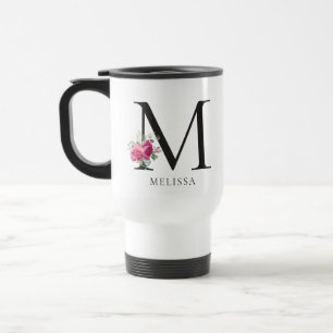 Personalise It! Sweet Peonies Initial Commuter Mug