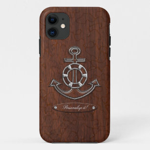 Personalise it! Wet Nautical Mahogany Anchor Steel Case-Mate iPhone Case