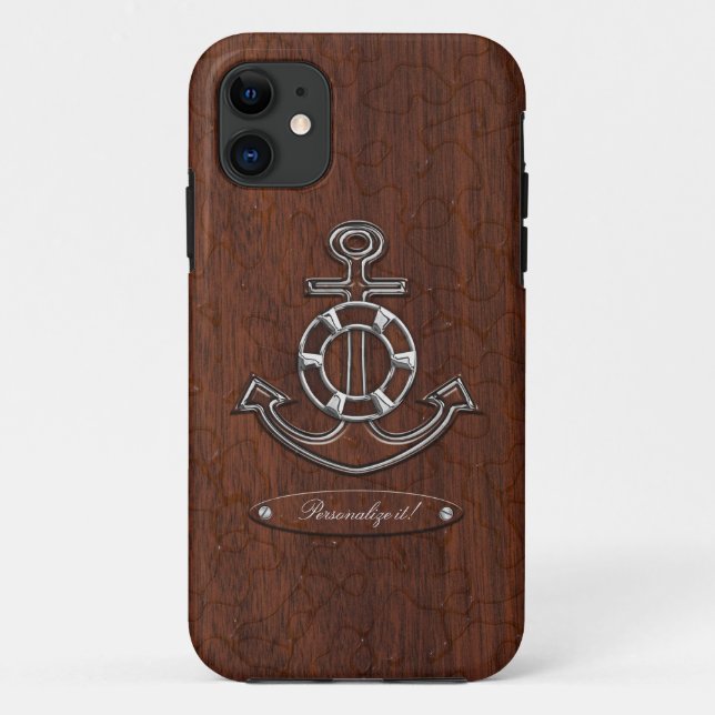 Personalise it! Wet Nautical Mahogany Anchor Steel Case-Mate iPhone Case (Back)