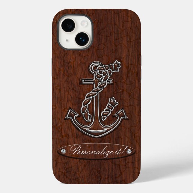 Personalise it! Wet Nautical Mahogany Anchor Steel Case-Mate iPhone Case (Back)