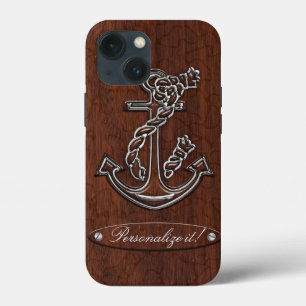 Personalise it! Wet Nautical Mahogany Anchor Steel iPhone 13 Mini Case